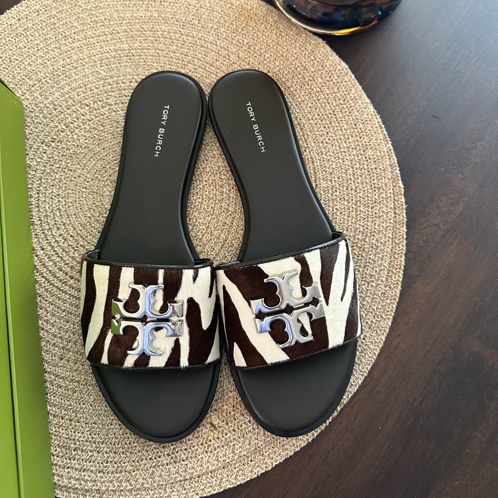 Tory Burch Everly slide baby hair calf